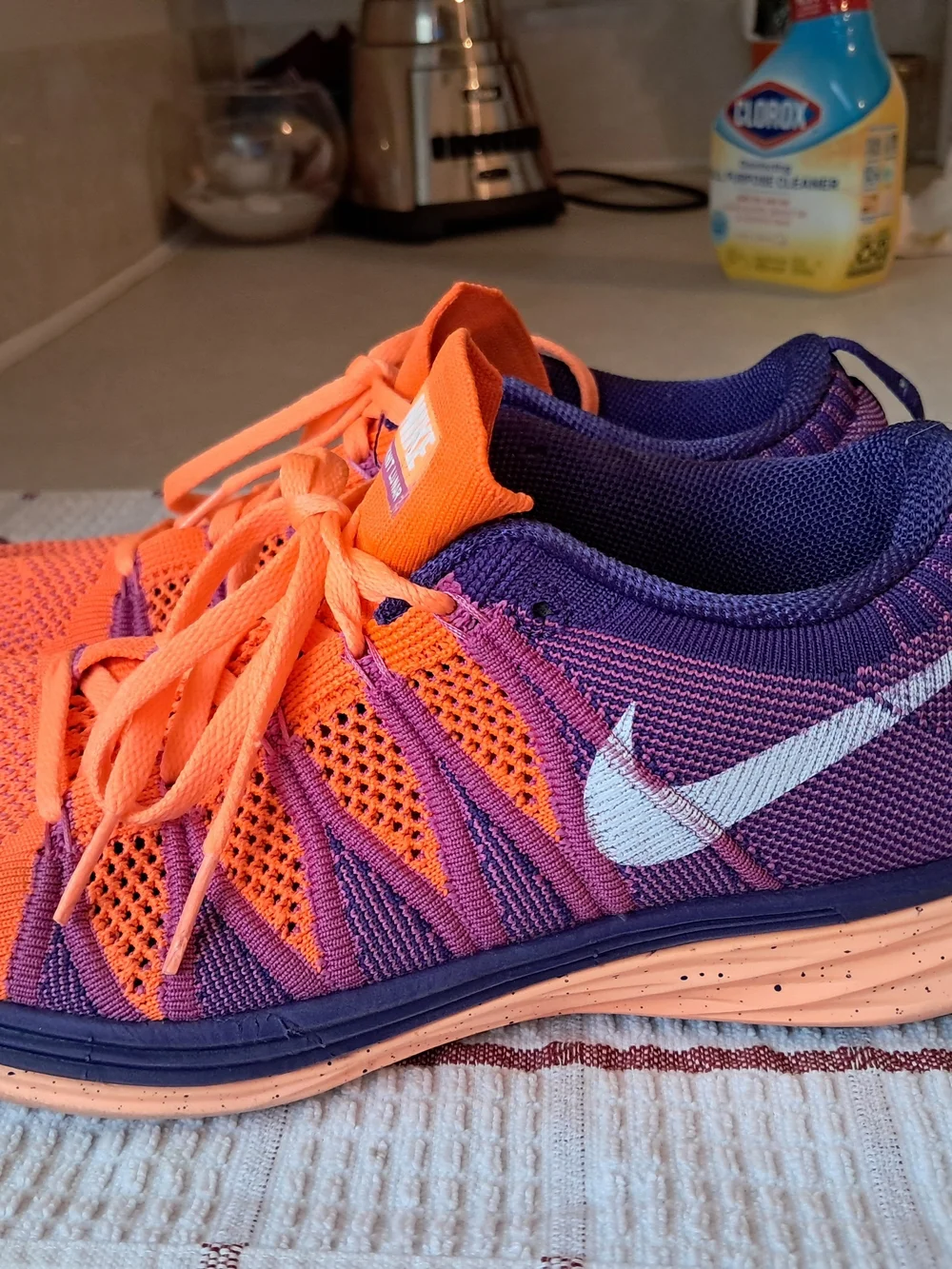Nike Flyknit Lunar 2 Atomic Orange Purple Women's Size 9 Running 620658-815 EUC